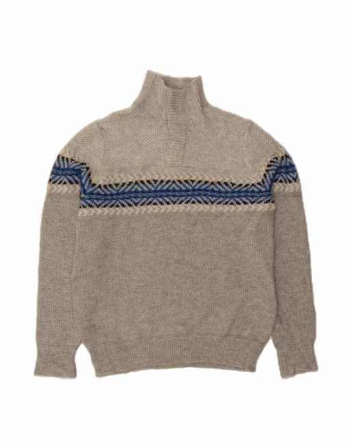 Vintage Nautica Button Neck Jumper Sweater Small In Grey Fair Isle
