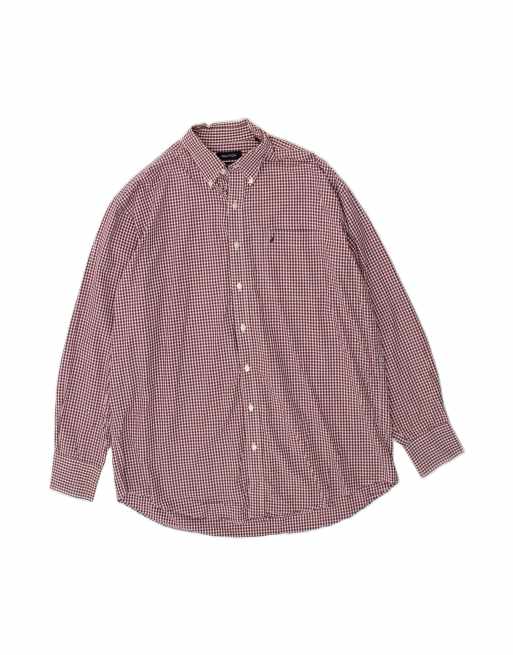Vintage Nautica Classic Fit Shirt Size 17 XL In Maroon Gingham