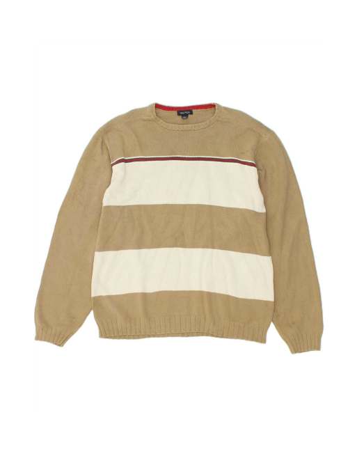 Vintage Nautica Crew Neck Jumper Sweater 2XL In Beige Colourblock