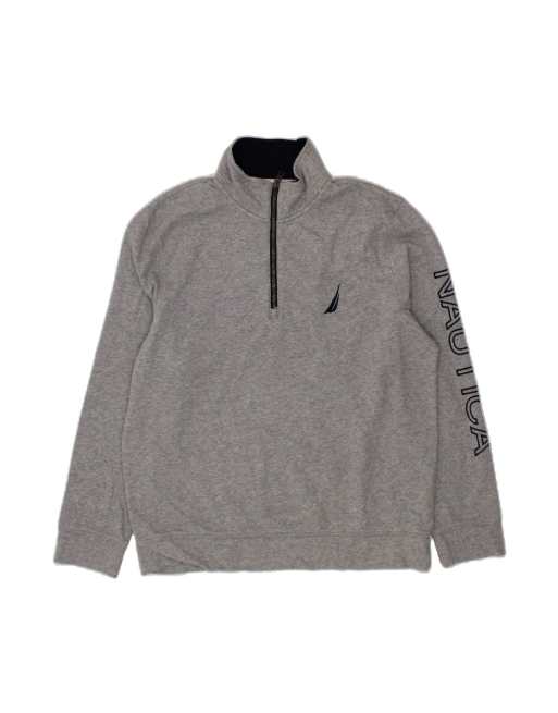 Vintage Nautica Graphic Zip Neck Sweatshirt Jumper Large In Grey