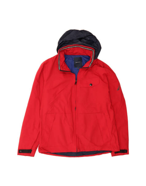 Vintage Nautica Hooded Windbreaker Jacket UK 40 Large In Red Colourblock - view 1