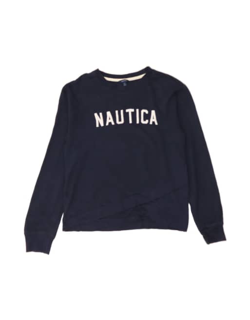 Vintage Nautica Oversized Graphic Sweatshirt Jumper UK 10 Small In Blue