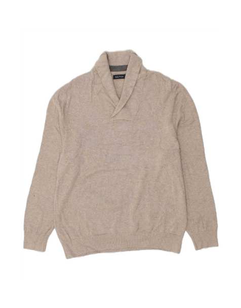 Vintage Nautica Shawl Neck Jumper Sweater XL In Beige Flecked - view 1