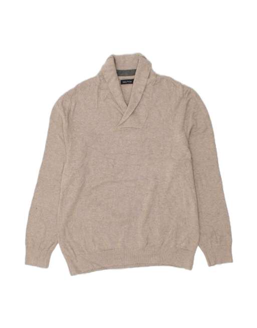 Vintage Nautica Shawl Neck Jumper Sweater XL In Beige Flecked