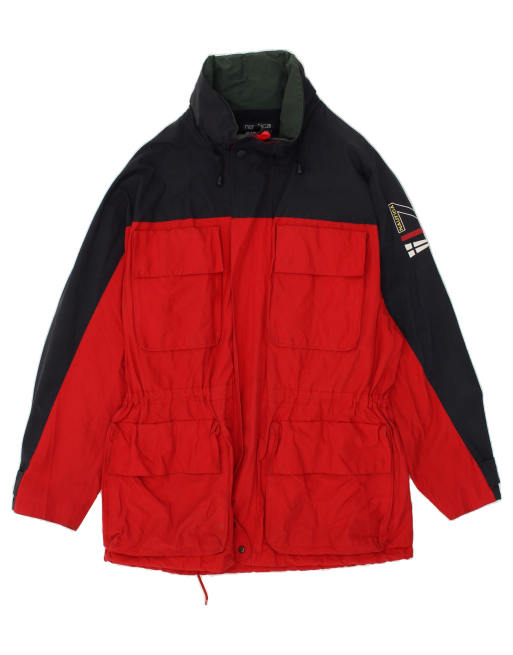 Vintage Nautica Size L Colourblock Hooded Windbreaker Jacket in Red