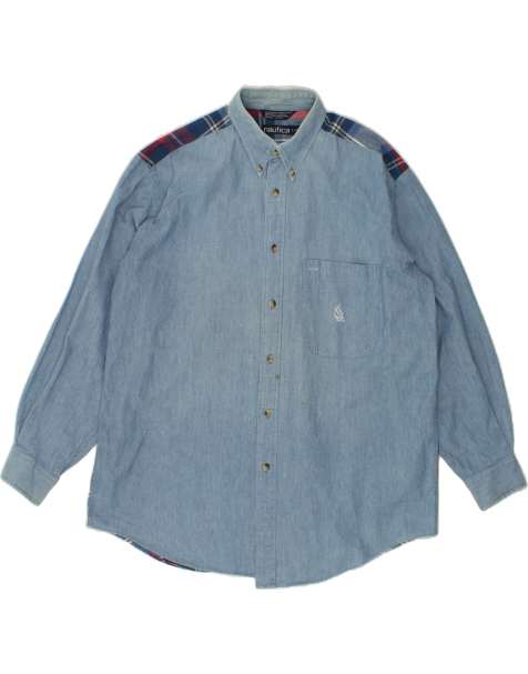 Vintage Nautica Size L Colourblock Shirt in Blue - view 1