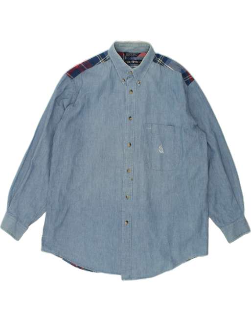 Vintage Nautica Size L Colourblock Shirt in Blue