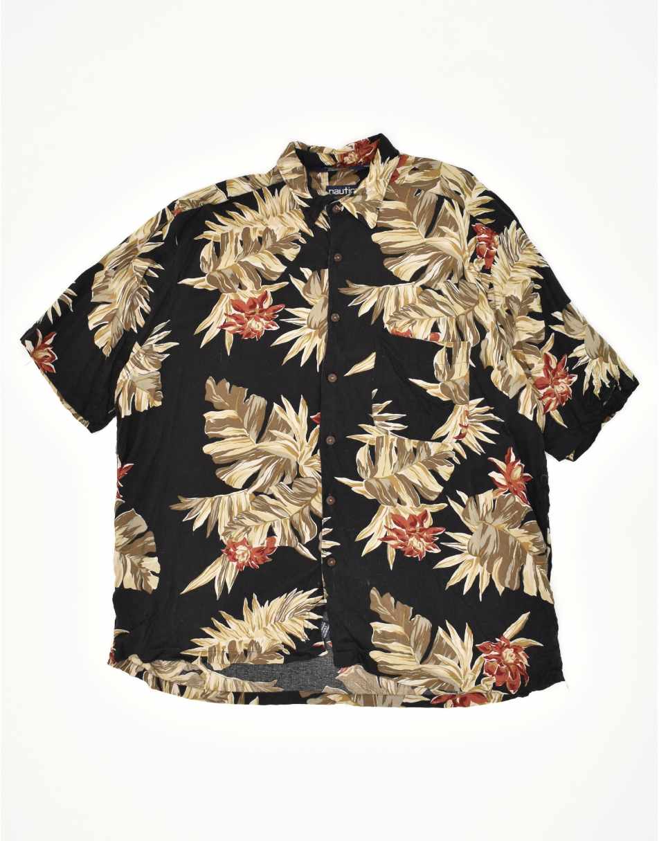 Vintage Nautica Size L Floral Short Sleeve Shirt in Black