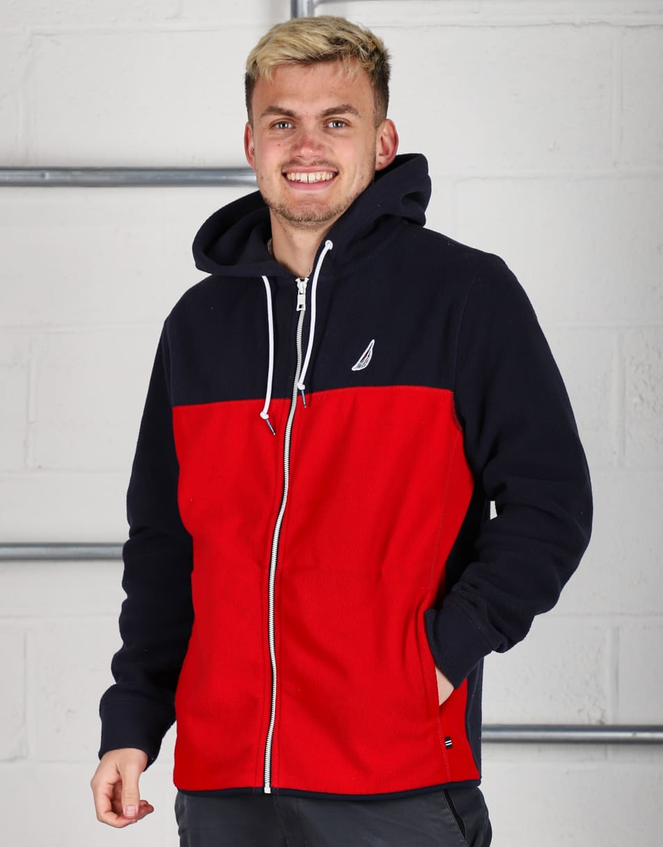 Vintage Nautica Size L zip up logo hoodie in navy fleece