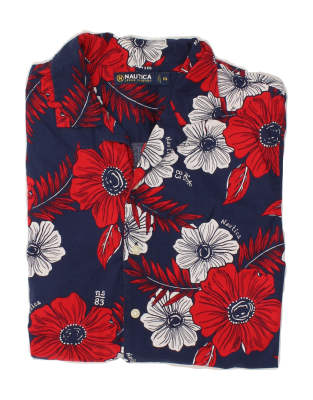 Vintage Nautica Size XS Floral Hawaiian Short Sleeve Shirt in Blue