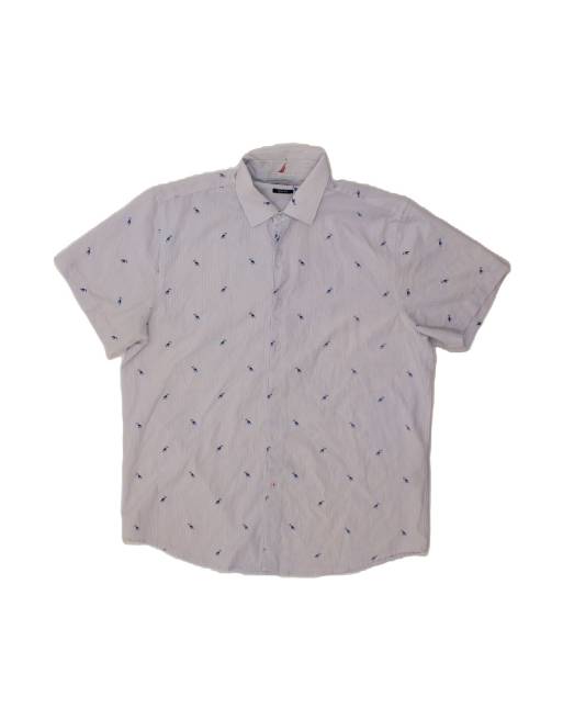 Vintage Nautica Slim Fit Short Sleeve Shirt Size 17-17 1/2 XL In Blue Pinstripe