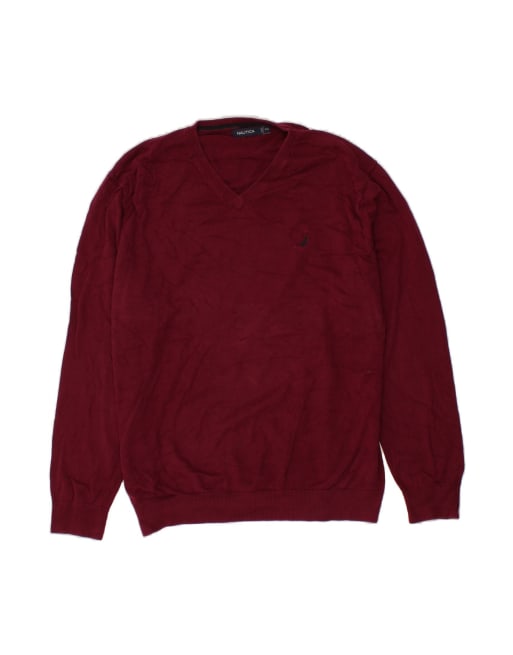Vintage Nautica V-neck Jumper Sweater 2XL In Maroon