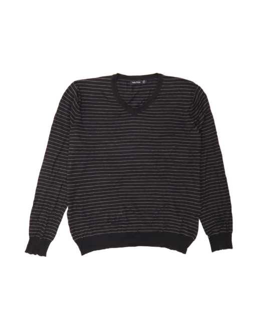 Vintage Nautica V-neck Jumper Sweater Large In Black Striped