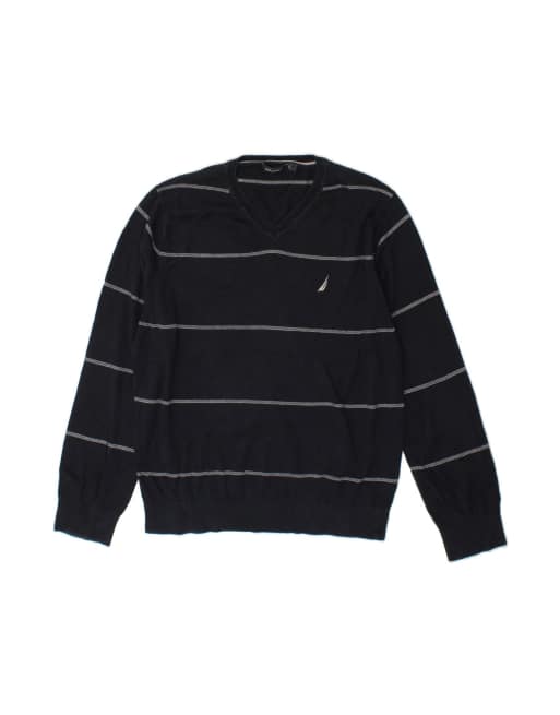 Vintage Nautica V-neck Jumper Sweater Large In Blue Striped