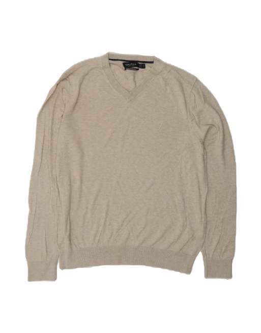 Vintage Nautica V-neck Jumper Sweater Medium In Beige