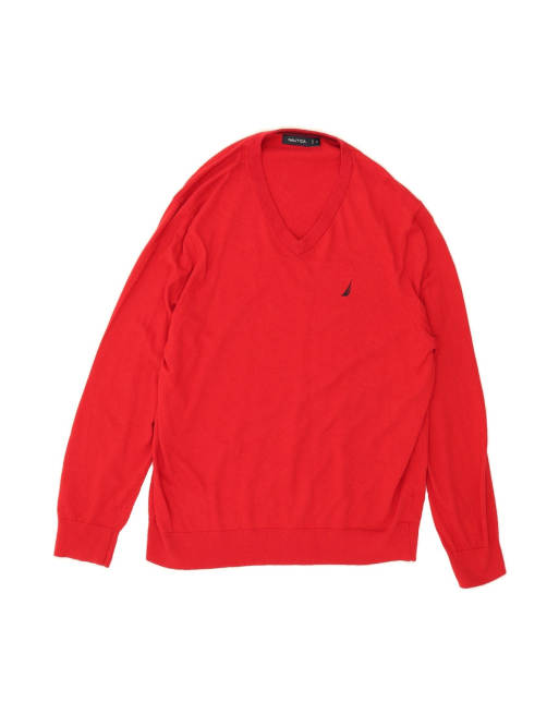 Vintage Nautica V-neck Jumper Sweater XL In Red