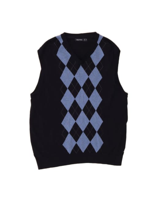 Vintage Nautica Vest Tank Top XL In Blue Argyle/diamond