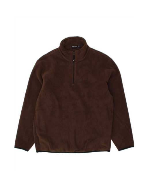 Vintage Nautica Zip Neck Fleece Jumper Large In Brown