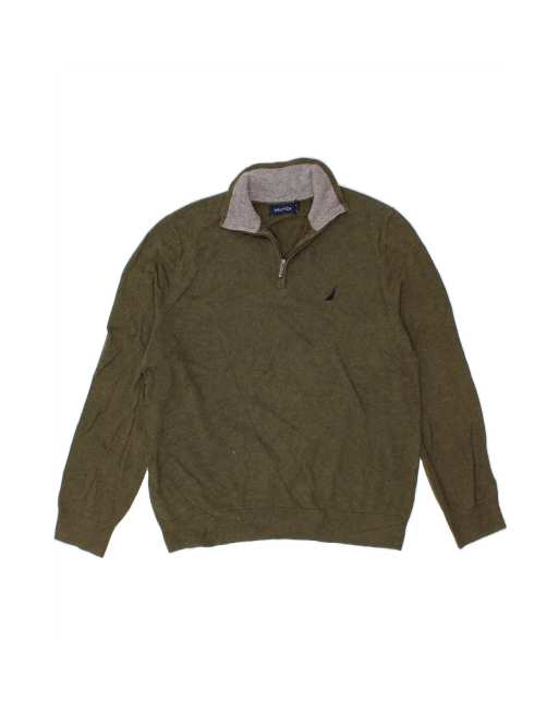Vintage Nautica Zip Neck Jumper Sweater Large In Khaki