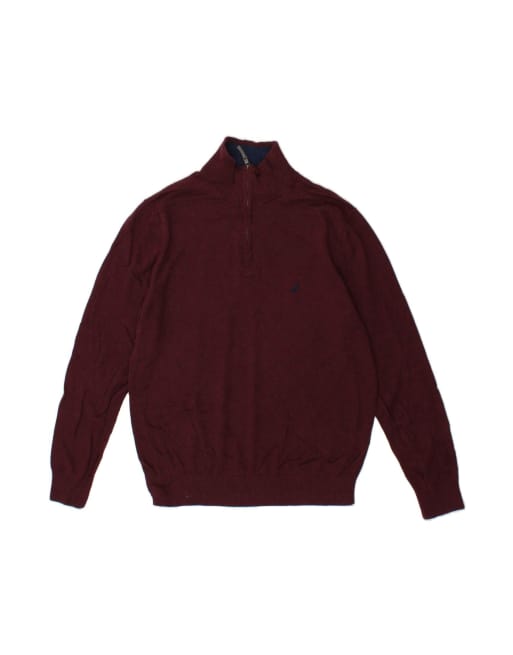 Vintage Nautica Zip Neck Jumper Sweater UK 16 Large In Burgundy
