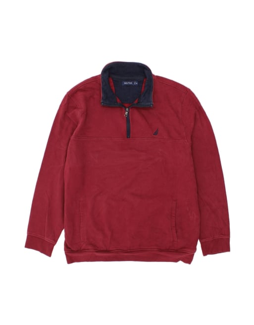 Vintage Nautica Zip Neck Sweatshirt Jumper 2XL In Red