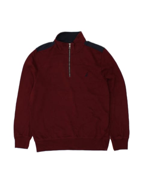 Vintage Nautica Zip Neck Sweatshirt Jumper Large In Burgundy Colourblock - view 1