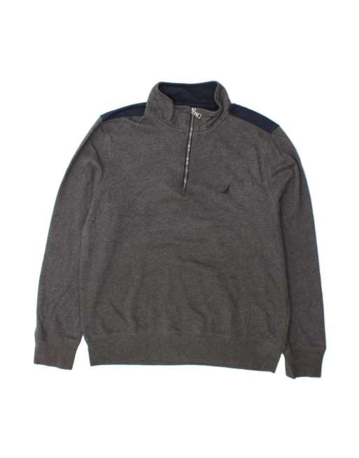Vintage Nautica Zip Neck Sweatshirt Jumper Large In Grey Colourblock