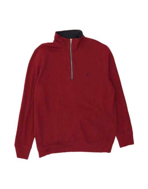 Vintage Nautica Zip Neck Sweatshirt Jumper XL In Maroon