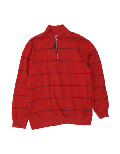 Vintage Nautica Zip Neck Sweatshirt Jumper XL In Red Striped