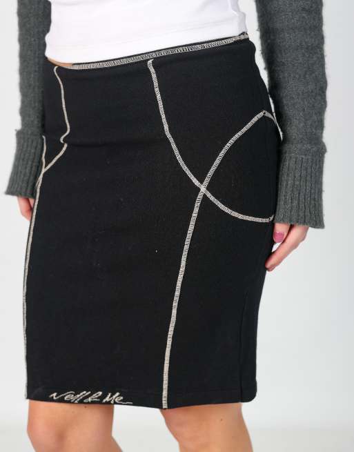 Vintage Nell&Me XS woven midi skirt in black, 4 of 4