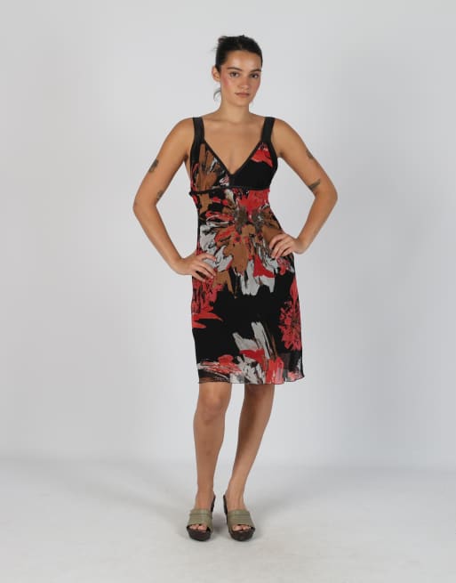 Vintage Nemo S printed woven midi dress in red