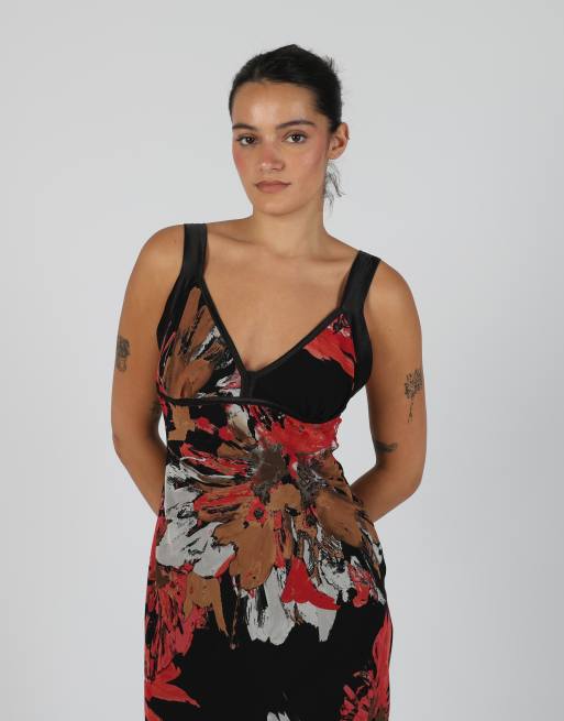 Vintage Nemo S printed woven midi dress in red, 2 of 4