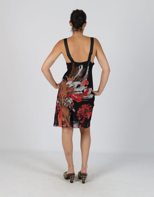 Vintage Nemo S printed woven midi dress in red, 3 of 4