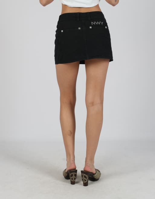 Vintage Never Without You S denim mini skirt in black, 4 of 4