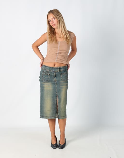 Vintage New Jeans S denim midi skirt in blue
