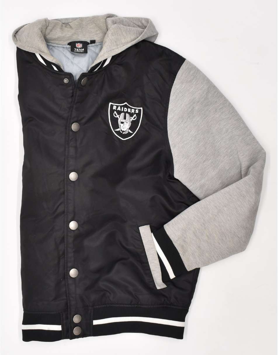 Vintage NFL Size L raiders hooded varsity jacket in grey 1