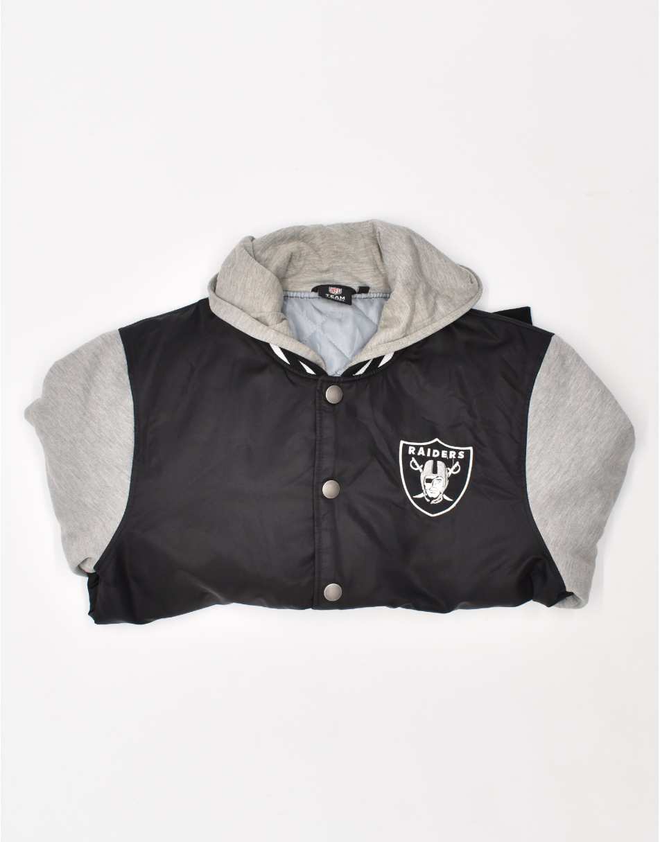Vintage NFL Size L raiders hooded varsity jacket in grey 2