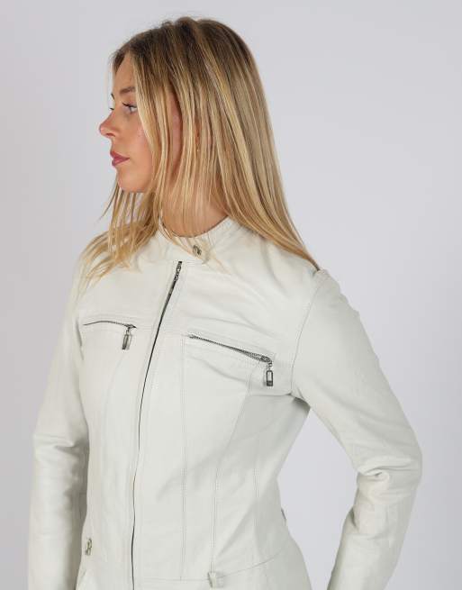 Vintage Nice Girls S leather jacket in ivory, 4 of 4