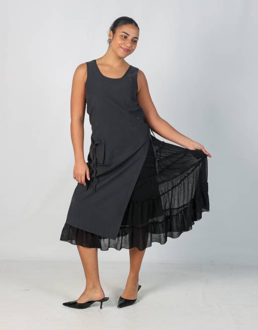 Vintage Nina Kalio M woven midi dress in black