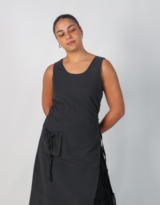 Vintage Nina Kalio M woven midi dress in black, 2 of 4