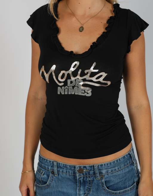 Vintage NO.L.ITA S baby tee in black, 4 of 4