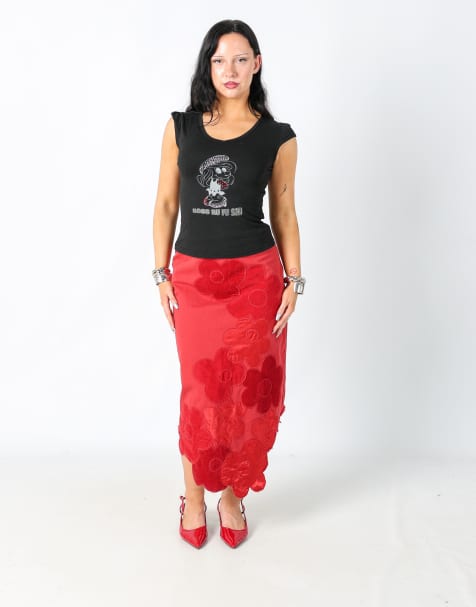 Vintage NO.L.ITA S woven midi skirt in red - view 1