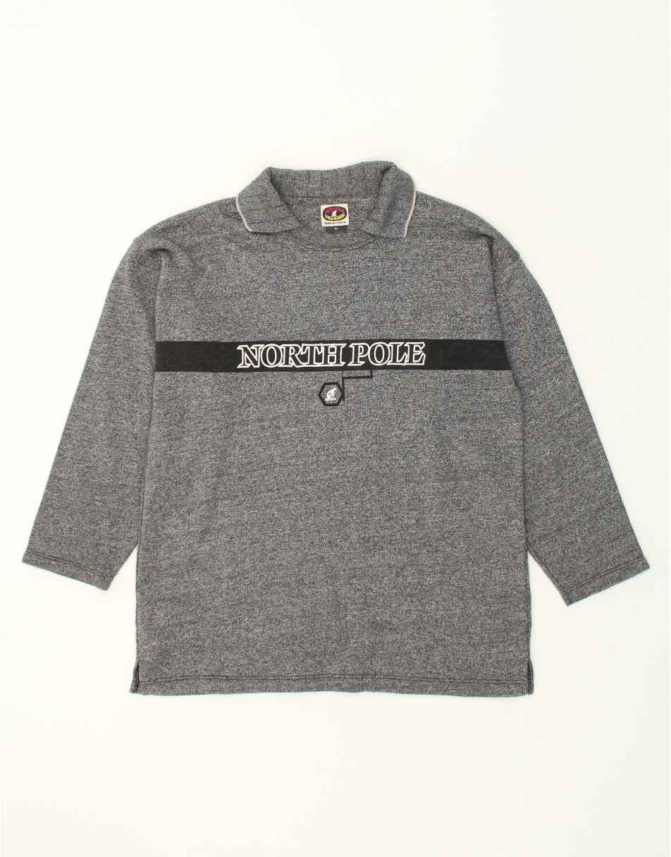 Vintage North Pole Size M Flecked Graphic Polo Neck Sweatshirt Jumper in Grey
