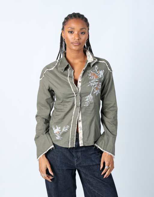 Vintage N&P M blouse in khaki green