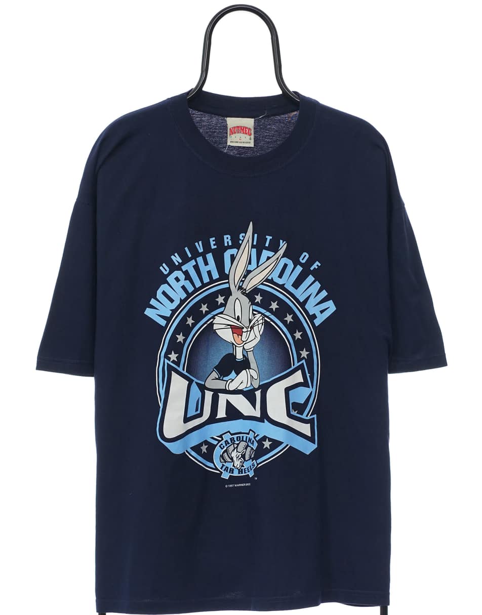 Vintage Nutmeg 90s Looney Tunes Size L t-shirt Graphic Tar Heels In Navy