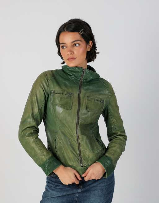Vintage Oakwood S leather jacket in dark green, 1 of 4