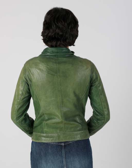 Vintage Oakwood S leather jacket in dark green, 2 of 4