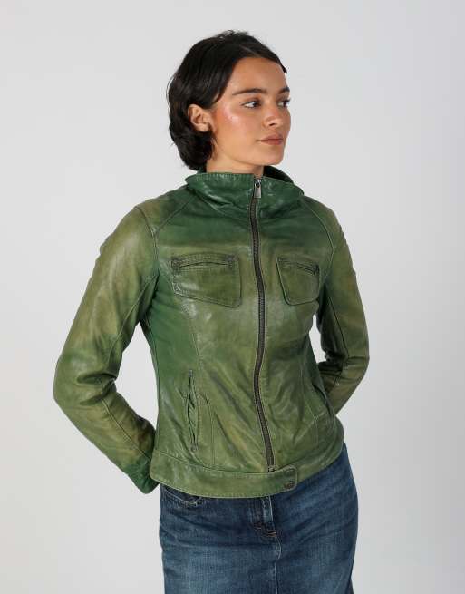 Vintage Oakwood S leather jacket in dark green, 3 of 4