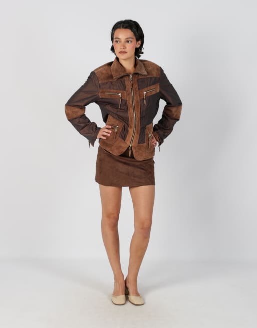 Vintage Oasis S woven mini skirt in brown, 1 of 4