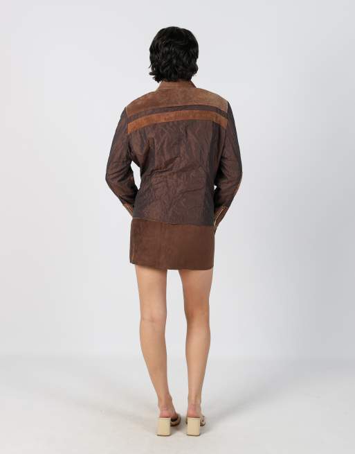 Vintage Oasis S woven mini skirt in brown, 3 of 4